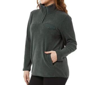 32 Degrees Green Ladies Snap buttons Fleece Pullover Basil Green Mock Neck